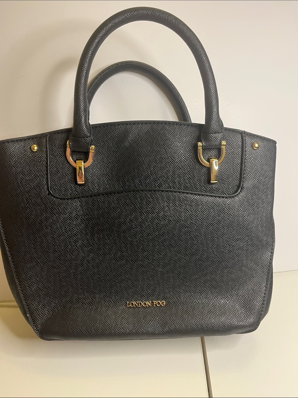 London Fog "Belmont" Satchel; Detachable Adjustable Strap Saffiano Leather Textu